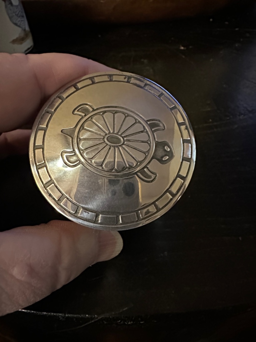 Silver Laser Engraved Turtle-Top Decorative Trinket Box - Maybe Stainless Steel?
